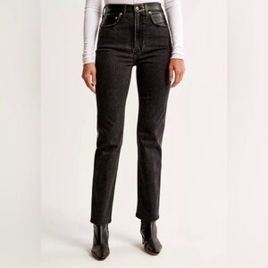 Abercrombie & Fitch Black Straight Leg Jeans with faux leather backing